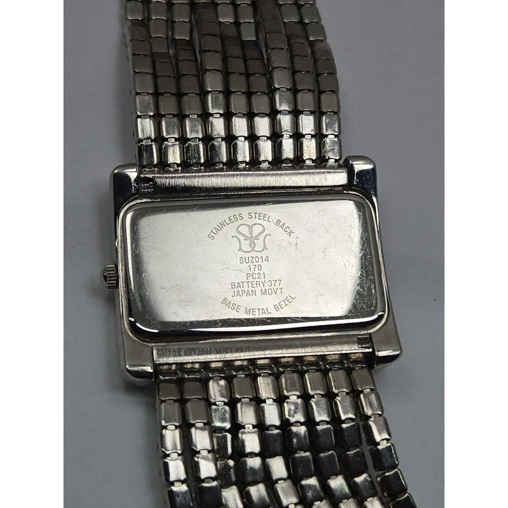 Suzanne Somers Womens Silver Tone Pave Crystal Wide Watch Black Dial New Battery